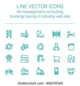 Line vector icons for quick response manufacturing management consulting and energy saving in industry web site