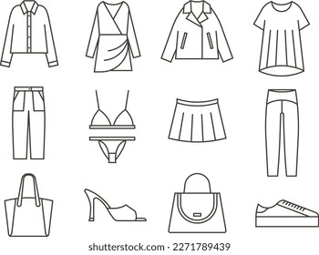 Line vector icons set clothing, fashion, accessories