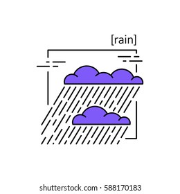 line vector icons with symbol weather. Isolated Clouds with rain icon. Suitable for website design and mobile app