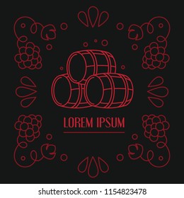 Line vector illustration of barrels with ornament frame