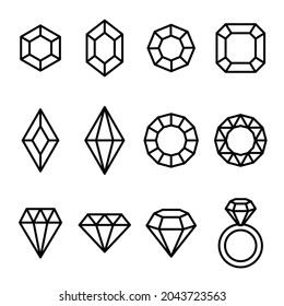 ilustración vectorial de línea de diamantes y gemas.