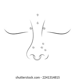 Line vector illustration of different kinds of piercing in nose on white background