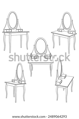 Line Vector Illustration of Dressing Table Isolated on White Background. Detailed Design Perfect for Interior Design and Furniture Concepts