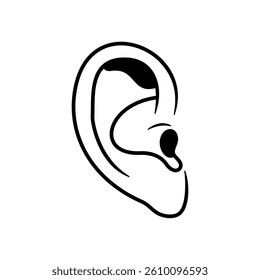 Line vector illustration of ear on white background