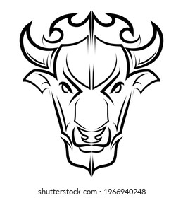 Line Vector Illustration front view of American Bison Buffalo