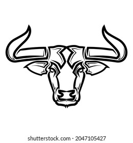 Line Vector Illustration front view of Bull. It is signs of the taurus zodiac.