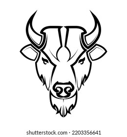 Line Vector Illustration front view of American Bison Buffalo