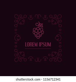 Line vector illustration of grape with ornament frame and text example