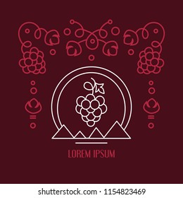 Line vector illustration of grape and vines.  Modern style art. For banners, posters, menu, wine list