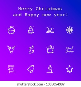 Line vector illustration and icons for the celebration of Christmas and New Year