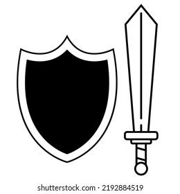 ilustración vectorial de línea de un par de espadas y escudos