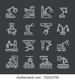 Line vector illustration of robotic arms and automatization on factory