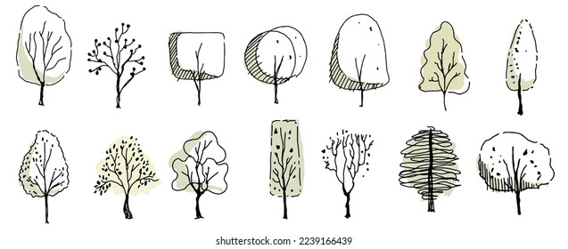 A line vector illustration of a rough hand drawn sketch of a tree perfect for architectural design presentations.