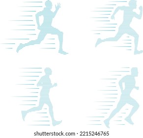 A line vector illustration of runners with a speed lines behind them
