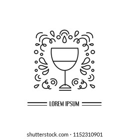 Line vector illustration of wineglass and vines. Modern style icon