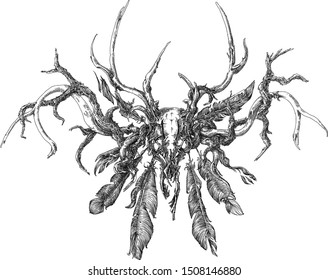 line vector ilustration of animal skull