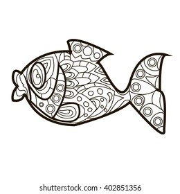 Line vector image for art therapy with fish.