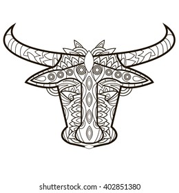 Line vector image for art therapy with bull.