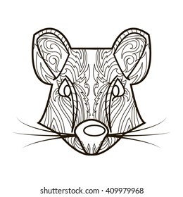 Line vector image for art therapy with rat