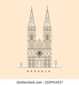 Linie Vektor Bild der Uppsala-Kathedrale (Uppsala domkyrka), antiker Bau von Uppsala Schweden