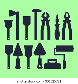 line vector industrial builder carpenter engineer worker plumber instruments supplies kit items icons occupation 