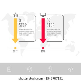 Line vector infographic flat template. Rectangles with arrows for two diagrams, graph, flowchart, timeline, marketing, presentation. Business concept with 2 labels