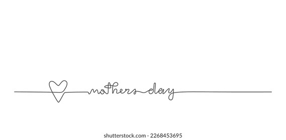Line vector lettering Mothers day. Greeting banner with handwritten text. Continuous line drawing text design.