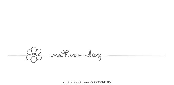 Line vector lettering Mothers day. Greeting banner with handwritten text, daisy flower.