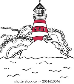 Line vector lighthouse harbor pier symbol logo black