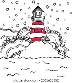 Line vector lighthouse harbor pier symbol logo black