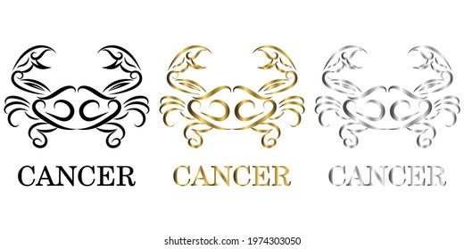 line vector logo of a crab It is sign of cancer zodiac there are three color black gold silver