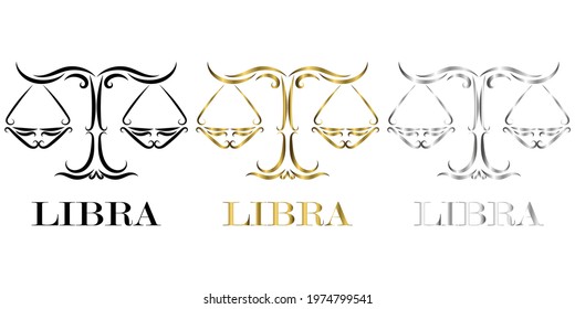 Line vector logo of scales It is sign of libra zodiac there is three color black gold silver