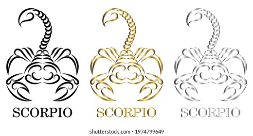 line vector logo of a scorpion It is sign of scorpio zodiac there are three color black gold silver