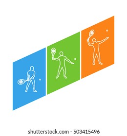 Line vector logo for tennis. Outline figure tennis player.