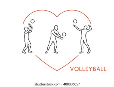 Line vector logo for volleyball. Open path. Outline figure volleyball player.