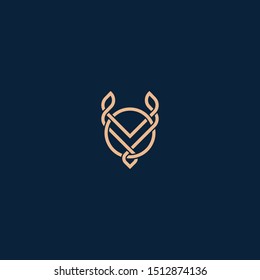 Line vector luxury letter V logo. Golden abstract letter V with ring isolated on background. VO or OV creative  premium monogram concept. Template for Jewelry shop