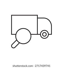 Vector en línea de una lupa sobre un vehículo de entrega de carga.