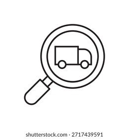 Line vector of a magnifying glass searching for a delivery vehicle.