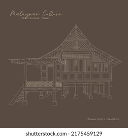 Line Vector Of Malaysian Traditional House In Malaysia. Bugis House In Selangor, Malaysia