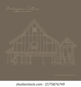 Line Vector Of Malaysian Traditional House In Malaysia. Serambi House In Pahang, Malaysia