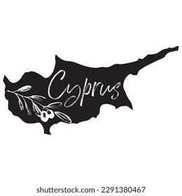 Line vector map of Cyprus with olive branch