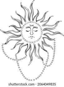 Line vector month the moon sleeps in the clouds in the sky