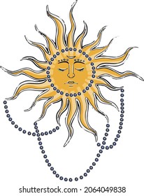 Line vector month the moon sleeps in the clouds in the sky