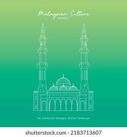 Linie Vektor der Moschee in Malaysia. Sri-Sendayan Moschee, Sendayan, Negeri Sembilan, Malaysia