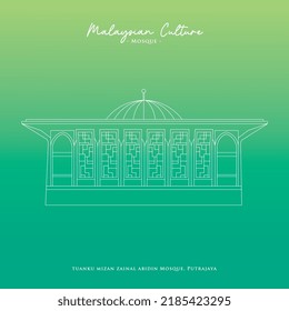 Line vector of Mosque in Malaysia. Tuanku Mizan Zainal Abidin Mosque, Putrajaya, Malaysia