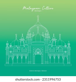 Line vector of Mosque in Malaysia. Zahir Mosque, Kedah, Malaysia