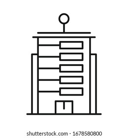 Line vector motel building on white background. Urban architecture, skyscrapers on white background. Element for web, game and advertising