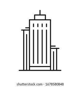 Edificio del museo de vectores de línea sobre fondo blanco. Arquitectura urbana, museo de fondo blanco. Elemento para web, juegos y publicidad