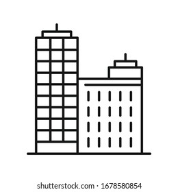 Line vector office building on white background. Urban architecture, office on white background. Element for web, game and advertising