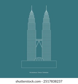 Line vector of Petronas Twin Towers, second tallest building in Malaysia